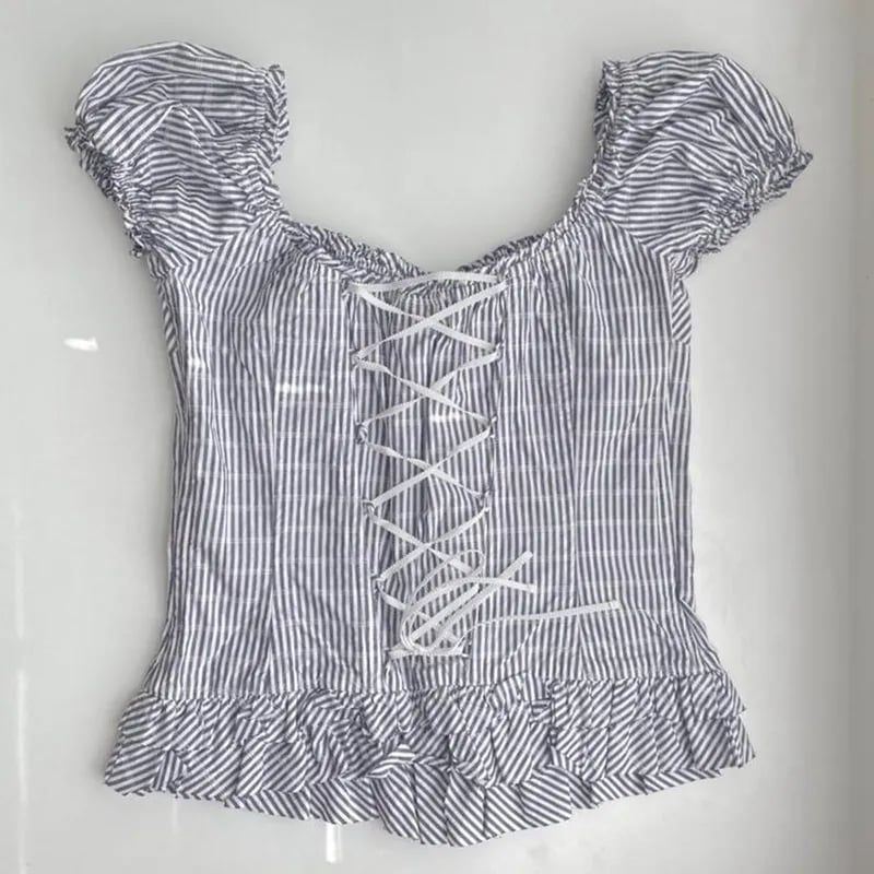 Plaid Milkmaid Ruffle Puff Sleeve Top