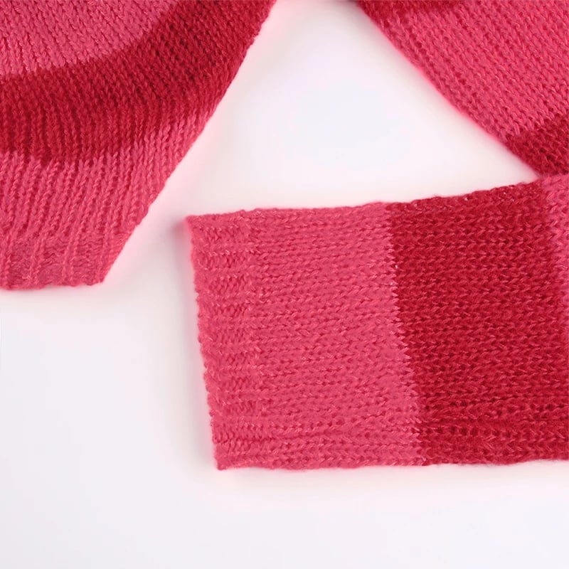 Cute Pink Heart Shape Hollow Out Long Sleeve O-neck Sweater Knit Pullover Aesthetic Casual E-Girl Kawaii Korean Japanese Harajuku