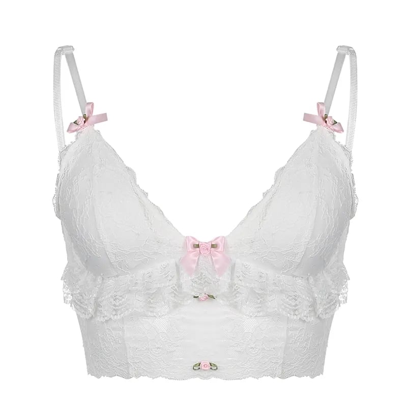 White Lace Bow Sheer Corset Top