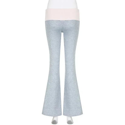 Grey & Pink Patchwork Flare Pants