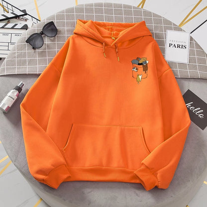 Cute Cat Cartoon Pocket Print Loose Fleece Hoodie Crewneck Pullover Sweatshirt Aesthetic Casual E-Girl Kawaii Korean Japanese Harajuku