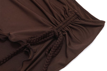 Brown Y2k Irregular Drawstring Low Waist Mini Skirt