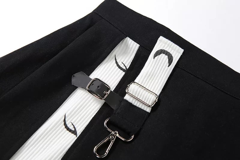 Cute Kpop Patchwork Buckle Cross Split High Waist Mini Skirt Goth Punk Streetwear Summer Aesthetic Casual E-Girl Kawaii Korean Japanese Harajuku