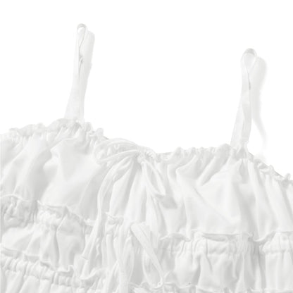 2PCS White Ruffle Camisole + High Waist Long Skirt