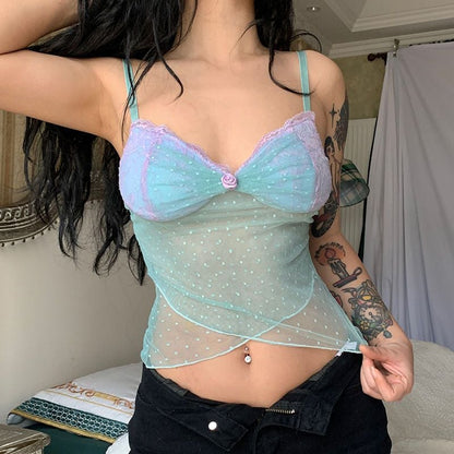 Blue Polka Dot Lace Camisole