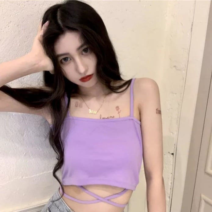 Cute Sexy Sweet Basic Cotton Camisole Sleeveless Crop Top Summer Aesthetic Casual E-Girl Kawaii Korean Japanese Harajuku