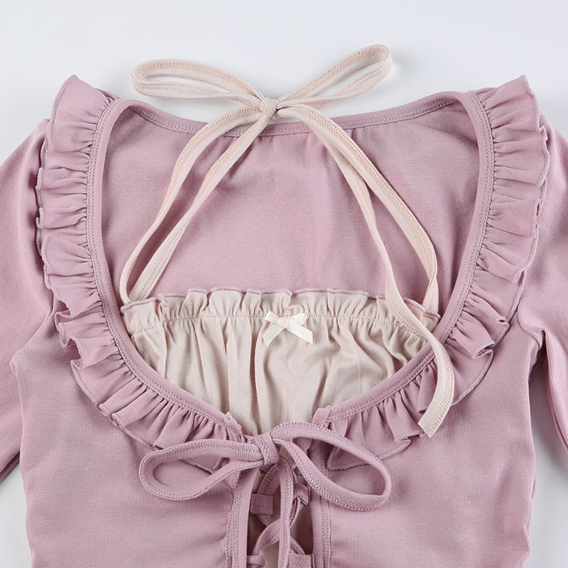 Purple & White Patchwork Ruffle Halter Crop Top