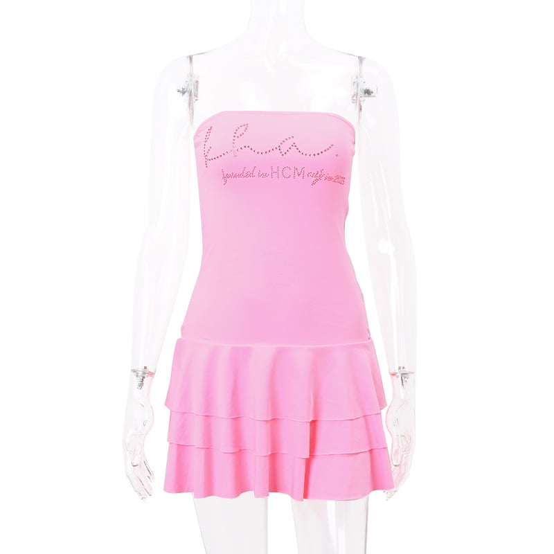 Pink Coquette Tiered Strapless Mini Dress
