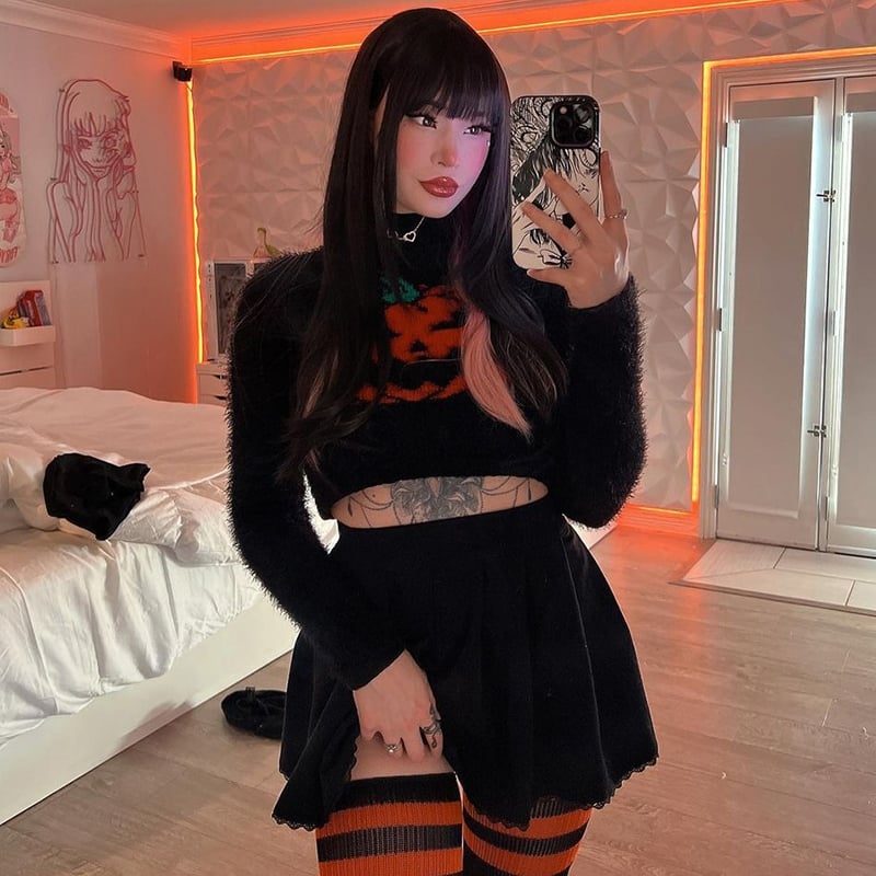 Black Fluffy Pumpkin Turtleneck Sweater