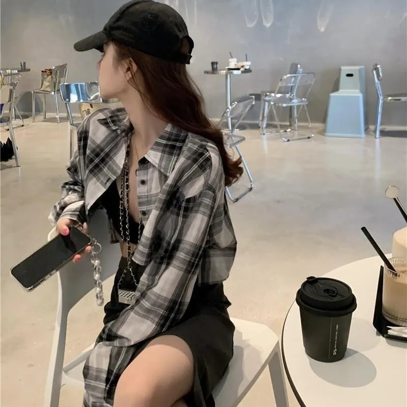 Plaid Long Sleeve Crop Top