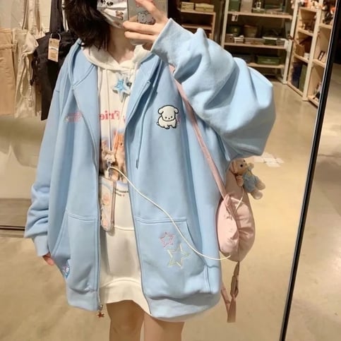 Puppy Embroidery Cartoon Zip Up Hoodie