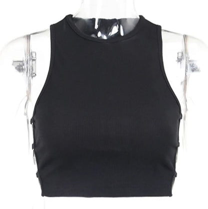 Cute Black Heart Hollow Out Ribbed Tank Crop Top Sleeveless Shirt Punk Goth Summer Aesthetic Casual E-Girl Kawaii Korean Japanese Harajuku