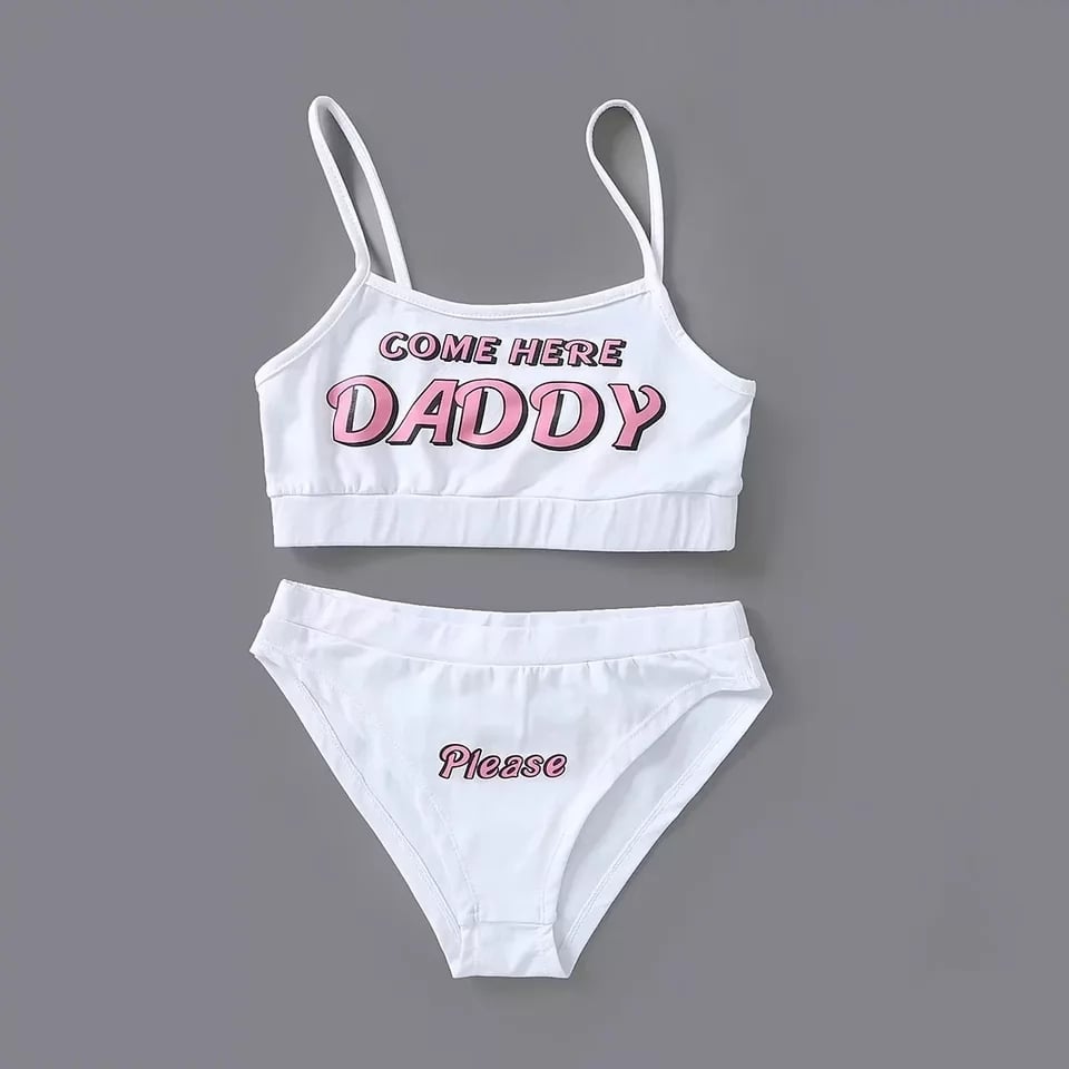 Cute Sexy 2pcs Daddy Print Tank Crop Top Sleeveless Bra Panties Underwear Lingerie Aesthetic Casual Summer E-Girl Kawaii Korean Japanese Harajuku