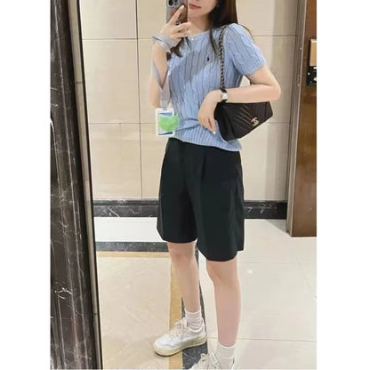 White Horse Embroidery Short Sleeve Shirt