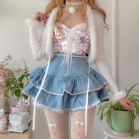 Double Layer High Waist Denim Skirt