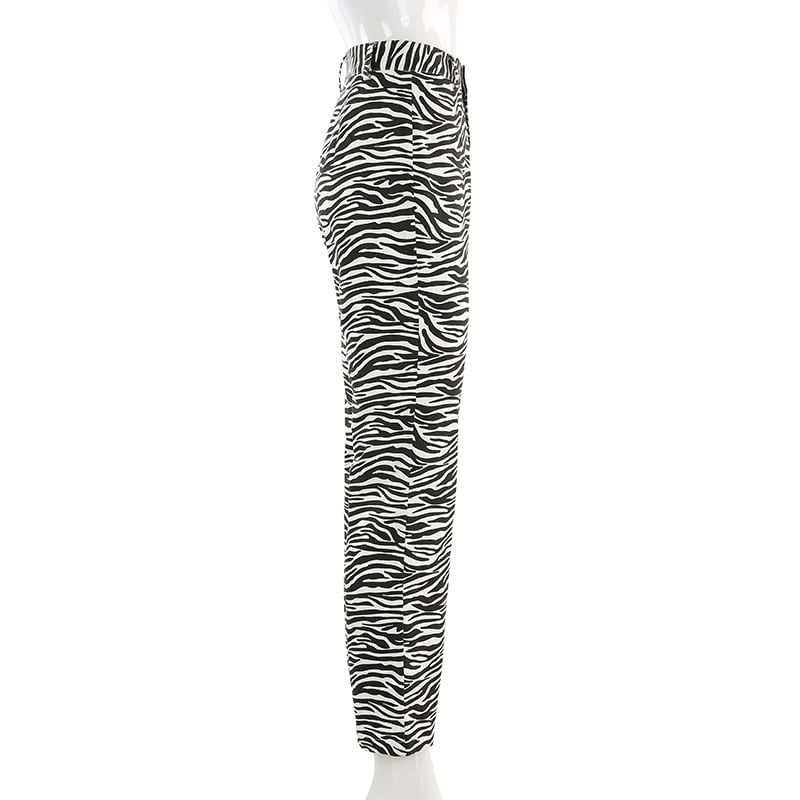 Cute Zebra Animal Print Elegant Pant High Waisted Trouser Bottoms T E-Girl Kawaii Korean Japanese Harajuku Chinese Retro Streetwear Aesthetic