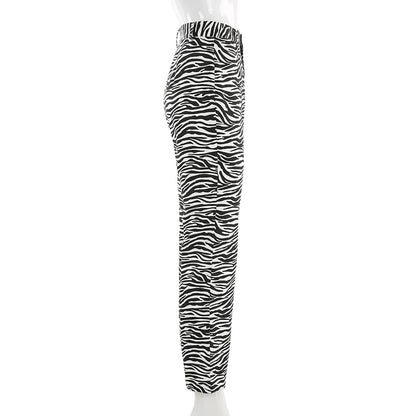 Cute Zebra Animal Print Elegant Pant High Waisted Trouser Bottoms T E-Girl Kawaii Korean Japanese Harajuku Chinese Retro Streetwear Aesthetic