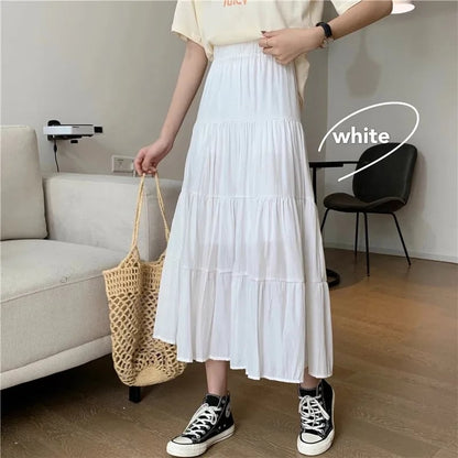 White Ruffle High Waist Maxi Skirt