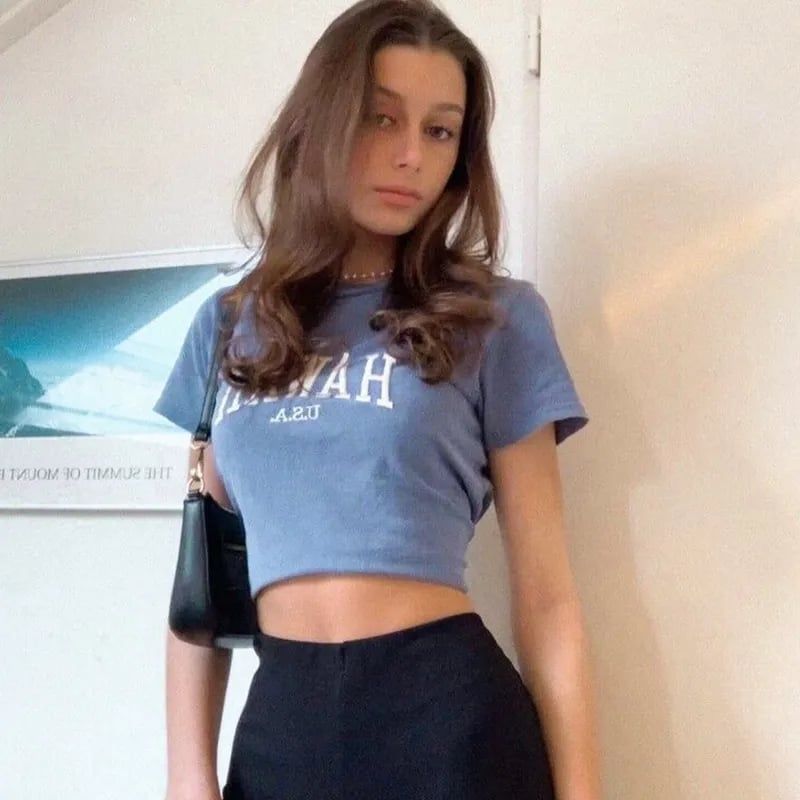 Hawaii Embroidery Crop Top