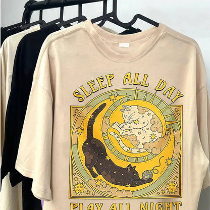Cat Tarrot Card Print Short Sleeve T-shirt