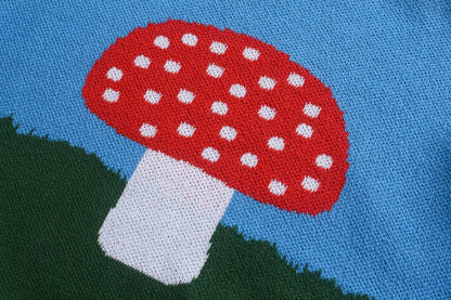 Mushroom Print Patchwork Sweater