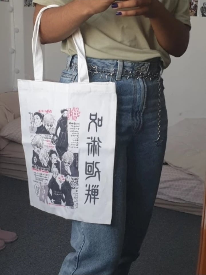 Anime Cartoon Canvas Tote Bag Shoulder Shopping Bag Vintage Aesthetic Casual Summer E-Girl Kawaii Korean Japanese Harajuku