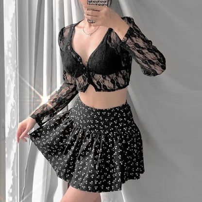 Black Lace V Neck Crop Top Cardigan