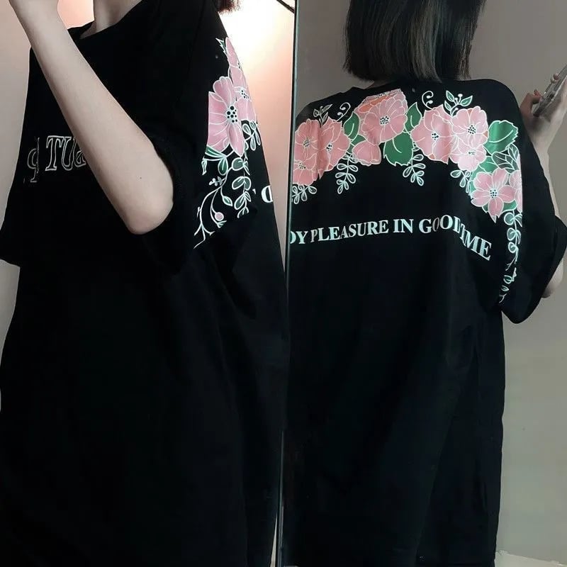 Flower Print Loose Short Sleeve T-shirt