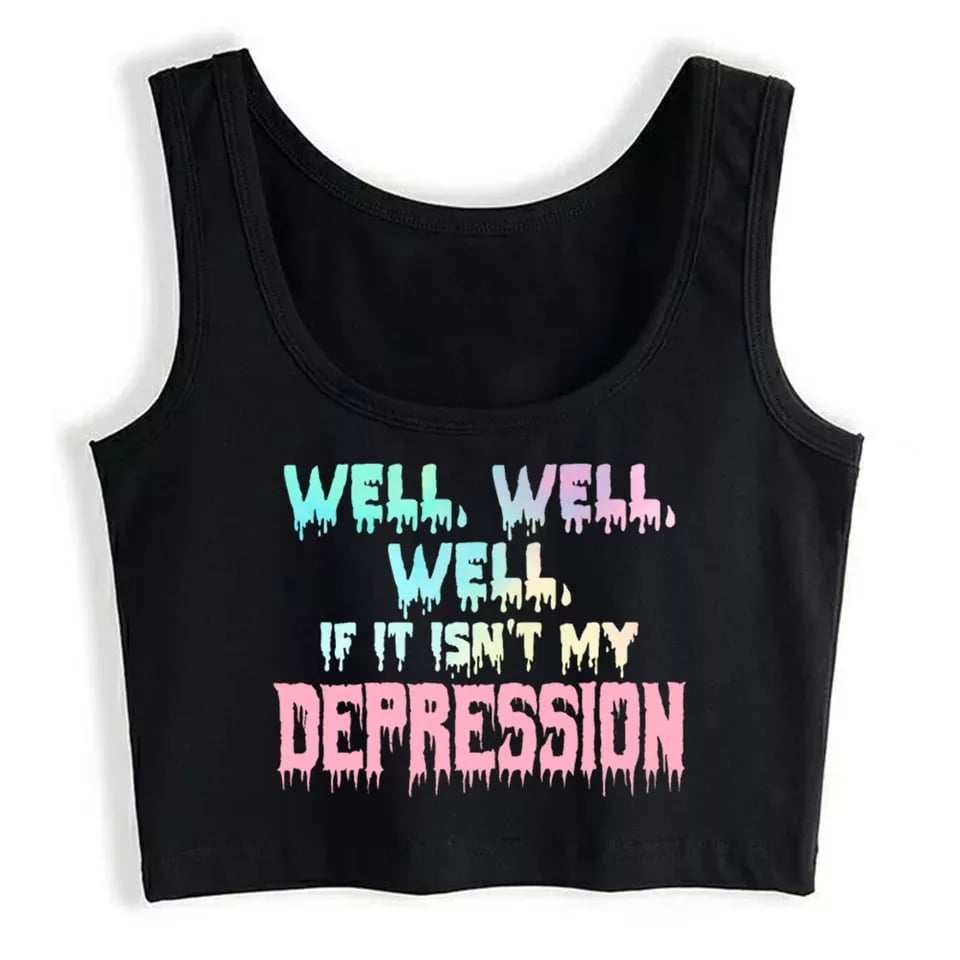 Cute Black Pastel Depression Crop Top Tank Sleeveless Shirt Goth Punk Aesthetic Casual E-Girl Kawaii Korean Japanese Harajuku