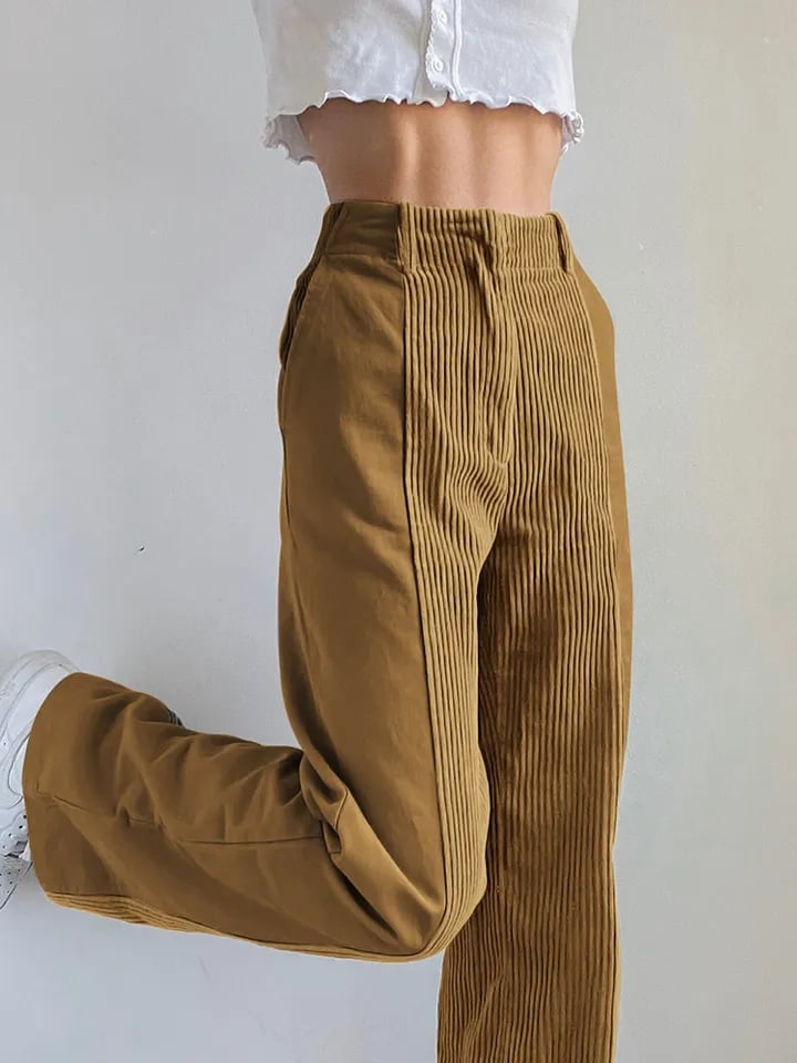 Green Corduroy High Waist Pants