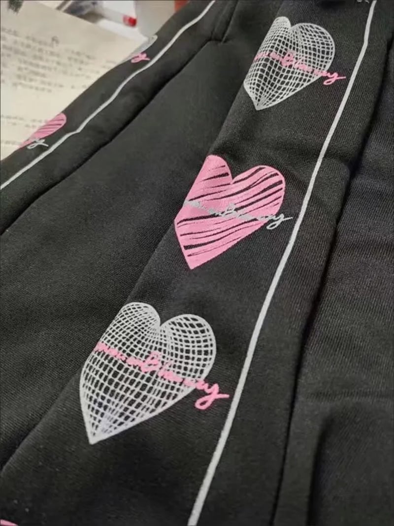 Black Heart Print Wide Leg Trousers
