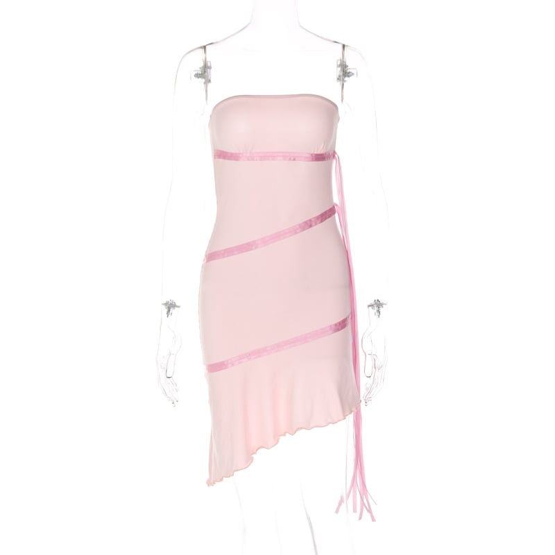 Pink Ribbon Ruffle Strapless Dress