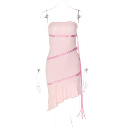 Pink Ribbon Ruffle Strapless Dress