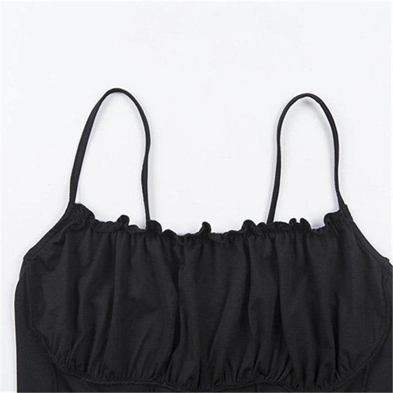 Cute Sexy Ruched Ruffle Crop Top Camisole Tank Spaghetti T-shirt Tee Shirt E-Girl Kawaii Korean Japanese Harajuku Retro Streetwear Fashion