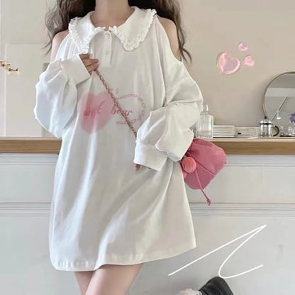 Ruffle Collar Oversized Long Sleeve Shirt