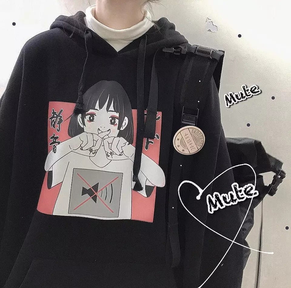 Anime Girl Cartoon Print Graphic White long Sleeve Hoodie Sweater Sweatshirt Pullover Top E-Girl Kawaii Korean Japanese Harajuku Streetwear
