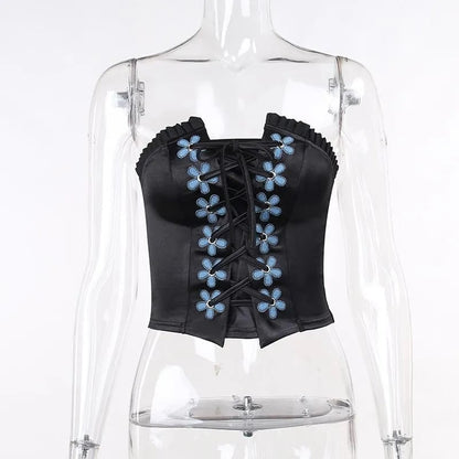 Black Floral Bustier Tube Top