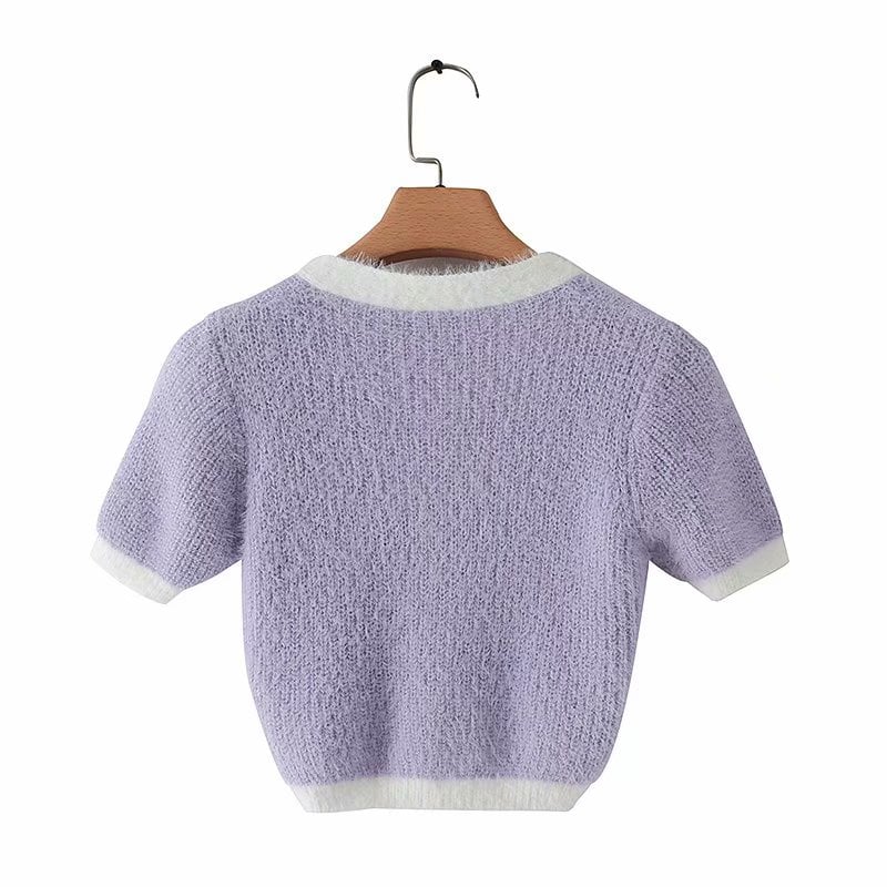 Cute Vintage Sweater Cardigan Knit Crop Top Short Sleeve Shirt Tee T-shirt E-Girl Kawaii Korean Japanese Harajuku Chinese Retro Streetwear Aesthetic