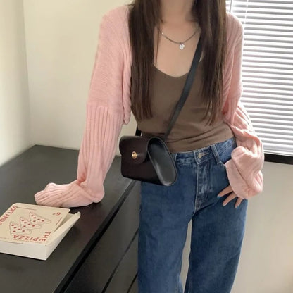 Pastel Bat Wing Knit Cropped Cardigan