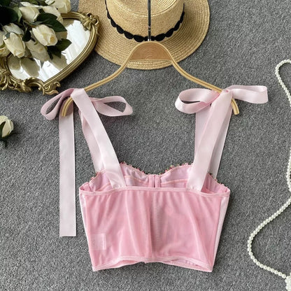 Pink Rose Lace Up Bustier Top