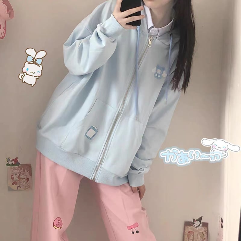 Pink Rabbit Print Oversized Hoodie