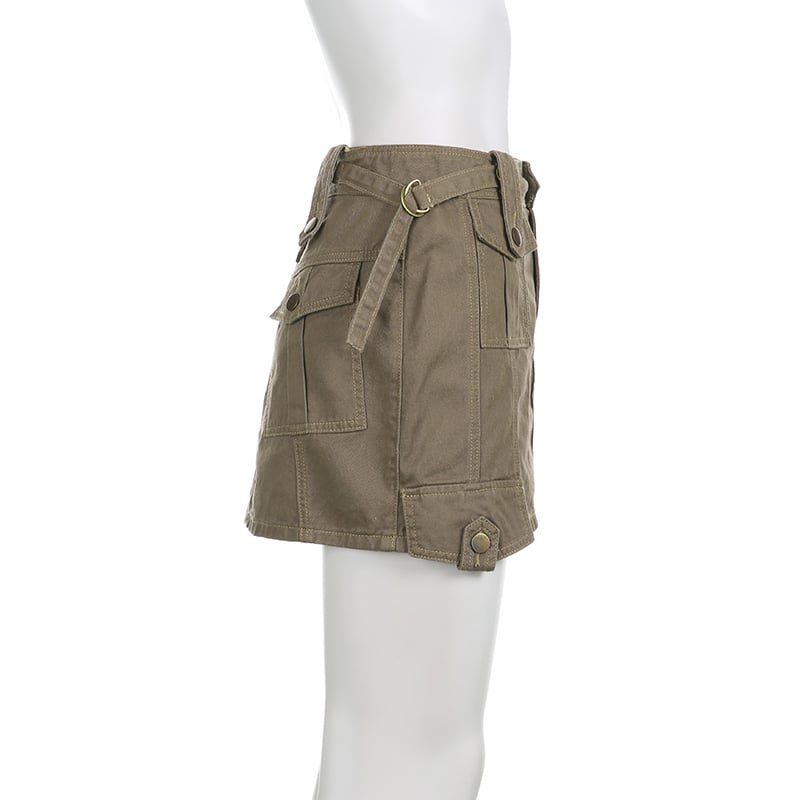 Brown Cargo Pocket Mini Skirt