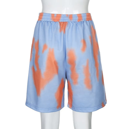 Cute Colorful Tie Dyed Print Casual Sweat Short High Waisted Pants Bottom E-Girl Kawaii Korean Japanese Harajuku Chinese Retro Streetwear Aesthetic