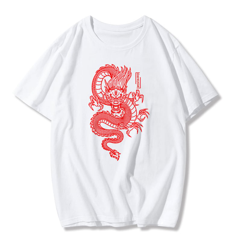 Cute Chinese Dragon Oversized Punk Goth Print Short Sleeve Shirt Tee T-shirt E-Girl Kawaii Korean Japanese Harajuku Chinese Retro Streetwear Aesthetic