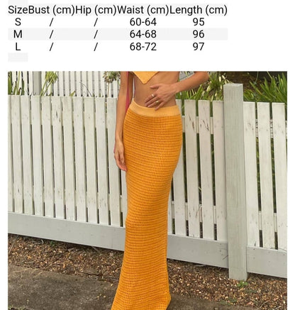 Orange Knit Beach Knit Pencil Skirt