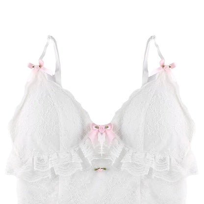 White Lace Bow Sheer Corset Top