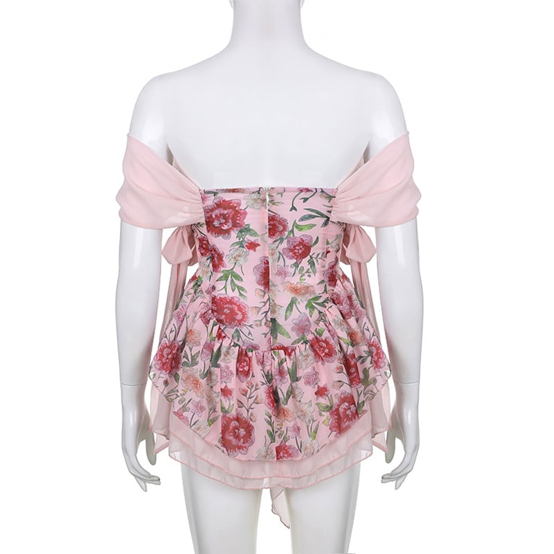 Pink Rose Lace Up Mini Dress