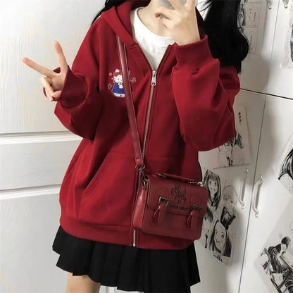 Cat Print Zipper Hoodie