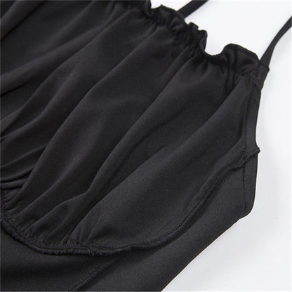 Cute Sexy Ruched Ruffle Crop Top Camisole Tank Spaghetti T-shirt Tee Shirt E-Girl Kawaii Korean Japanese Harajuku Retro Streetwear Fashion