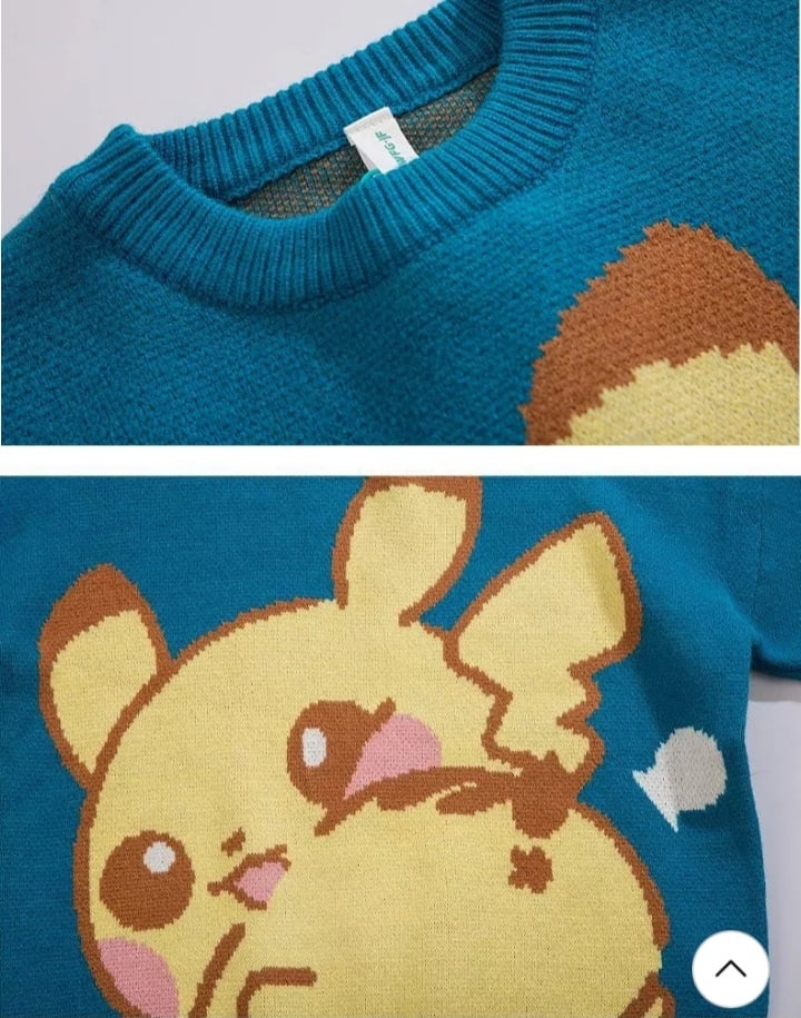 Cute Pikachu Anime Cartoon Print Oversize Sweater Sweatshirt Pullover Casual E-Girl Kawaii Korean Japanese Harajuku